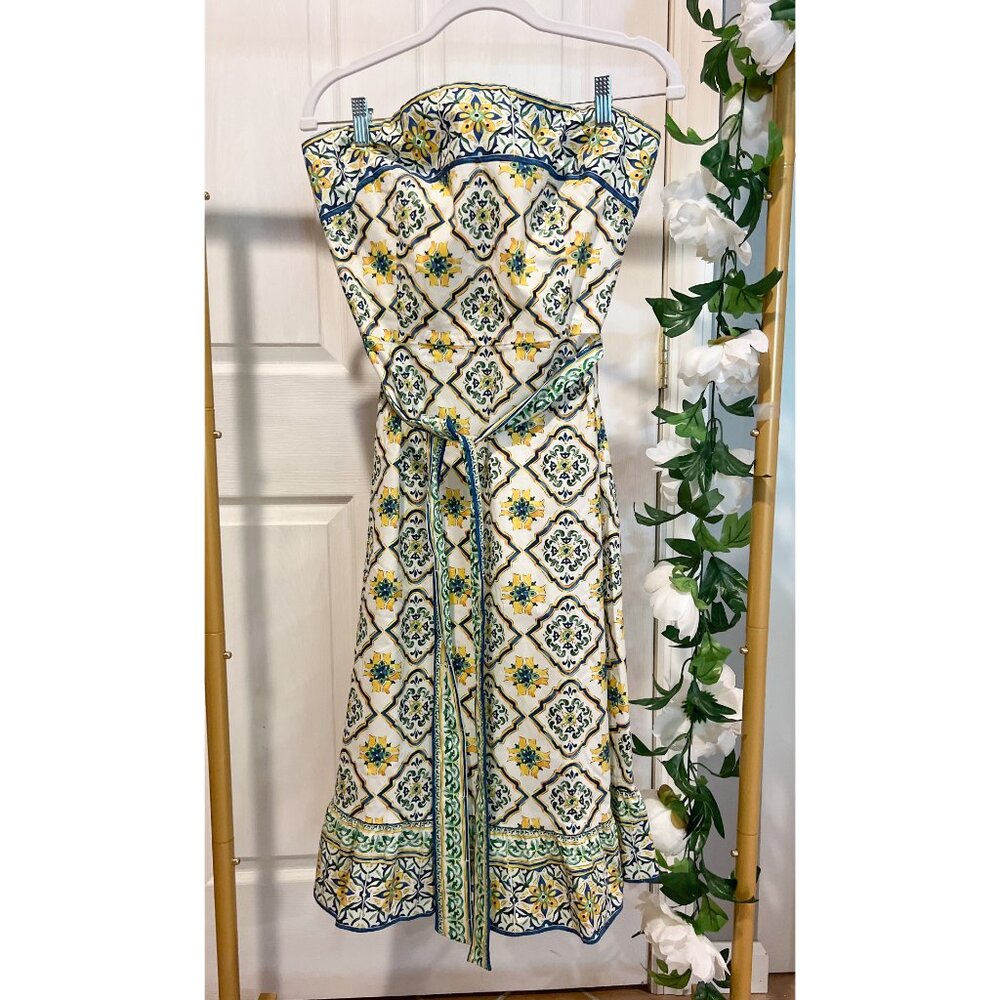Antonio Melani “Valerie” Blue & Yellow Mosaic Midi Dress